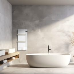   Radialight Silk prémium törölközőszárító radiátor, üveg előlappal 750 W - energiatakarékos működéssel, kettős hőleadással