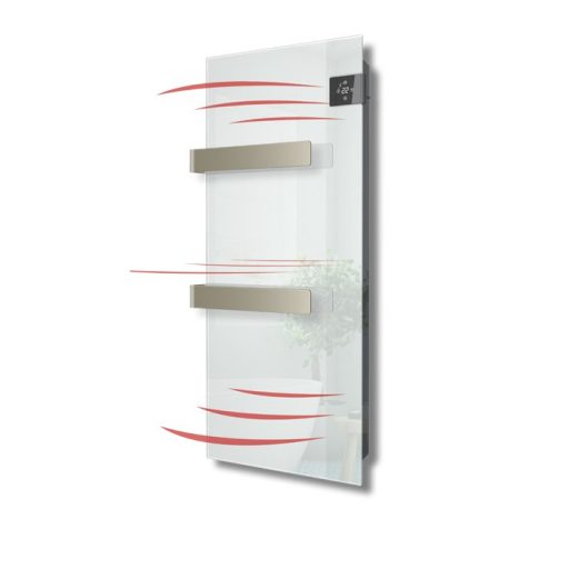 Radialight Silk prémium törölközőszárító radiátor, üveg előlappal 750 W - energiatakarékos működéssel, kettős hőleadással