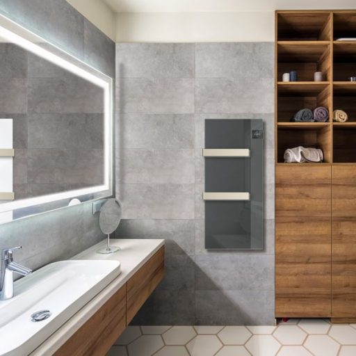 Radialight Silk prémium törölközőszárító radiátor, üveg előlappal 750 W - energiatakarékos működéssel, kettős hőleadással