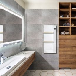   Radialight Silk EVO prémium törölközőszárító radiátor, üveg előlappal 1000 W - energiatakarékos működéssel, turbófűtéssel, kettős hőleadással