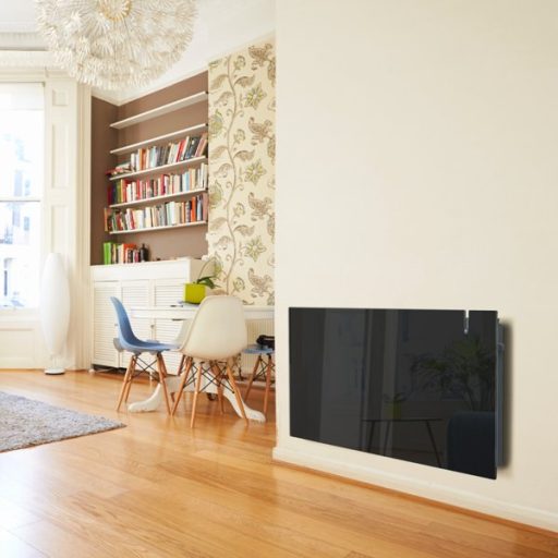 Radialight Aethera prémium elektromos fali fűtőpanel, vékony üveg előlappal, fekete - energiatakarékos, kiegészítő WiFi modullal felszerelhető