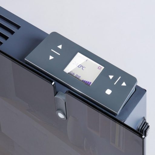 Radialight Aethera prémium elektromos fali fűtőpanel, vékony üveg előlappal, fekete - energiatakarékos, kiegészítő WiFi modullal felszerelhető