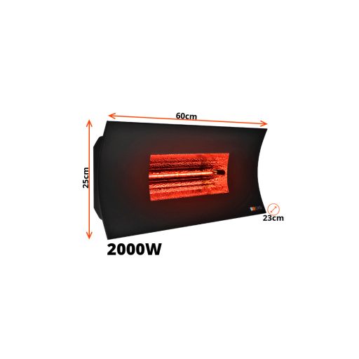 Radialight Oasi HT ipari kültéri infrasugárzó 2000 W, fekete - teraszfűtéshez, vendéglátóhelyekre, azonnali hőérzettel és időjárásálló védelemmel