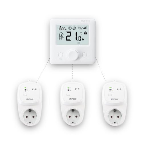 BVF 24-FA RF vezeték nélküli, programozható termosztát (konnektoros vevő, 16A) – elektromos fűtőpanelhez